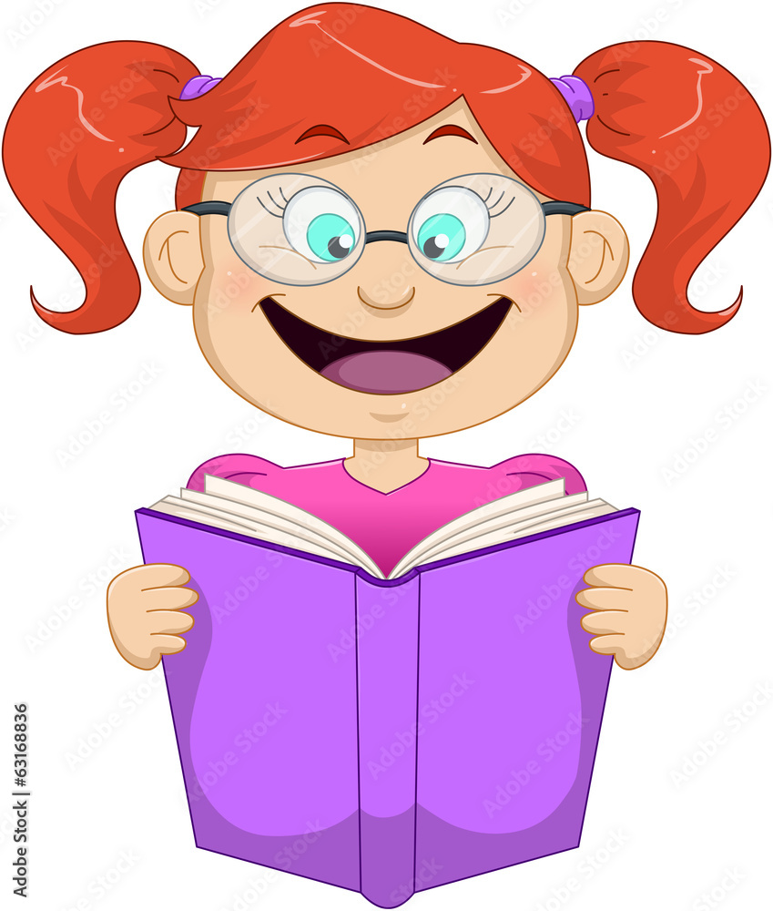 Girl With Glasses Reading From Book Girl With Glasses Reading From Book