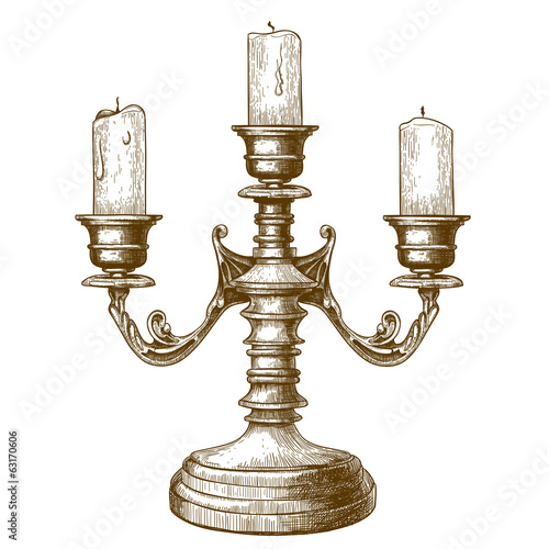 engraving of candlestick on white background