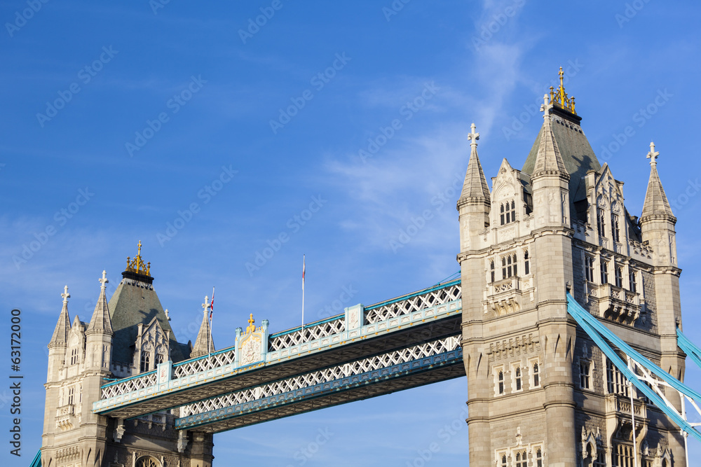Tower Bridge in London with blue sky