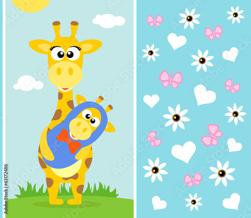 Mother's day background card with giraffe