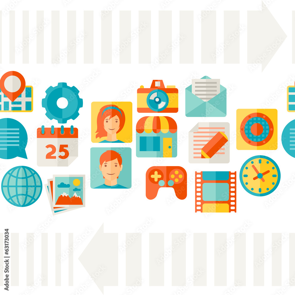 Fototapeta premium Seamless pattern with web and mobile icons.