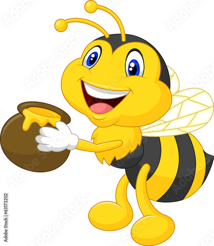 Bee cartoon holding honey bucket