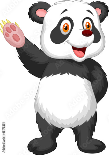 Fototapeta Naklejka Na Ścianę i Meble -  Cute panda cartoon waving hand
