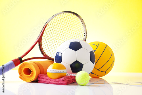 Sport equipment and diet concept 