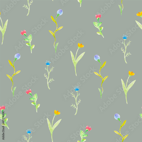 watercolor flowers spring seamless pattern