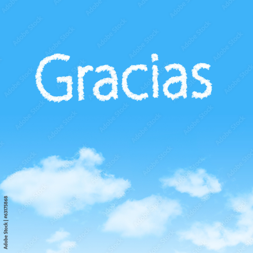 Gracias cloud icon with design on blue sky background Gracias cloud icon with design on blue sky background