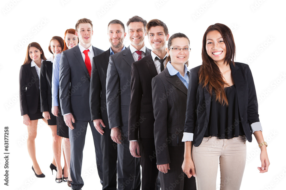 Business people standing in row