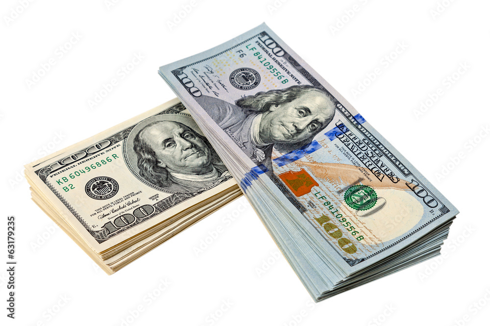 Pile of one hundred dollar bills isolated on white background Pile of one hundred dollar bills isolated on white background