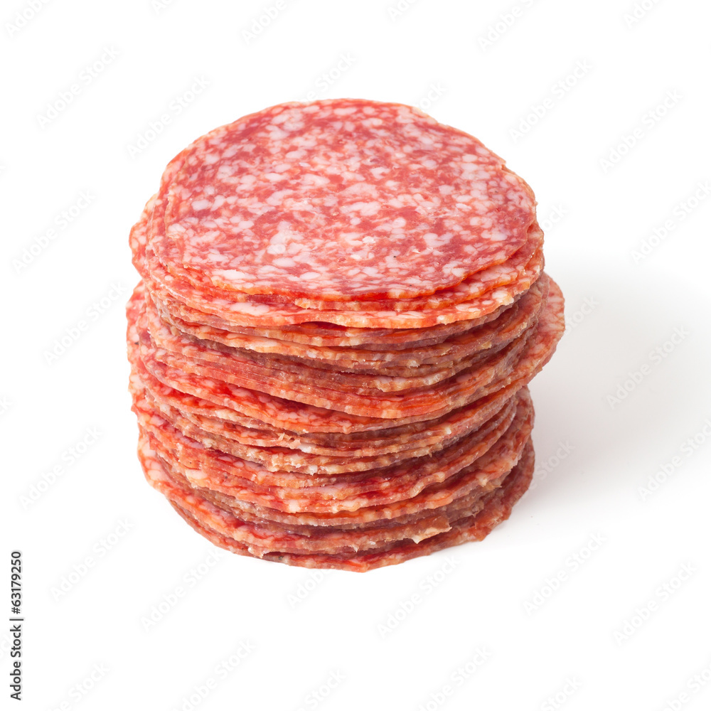 slices salami isolated on a white slices salami isolated on a white