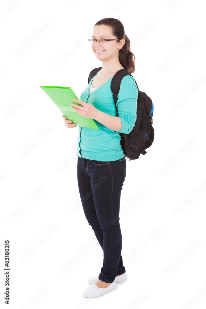 Confident Student Standing Against White Background Confident Student Standing Against White Background