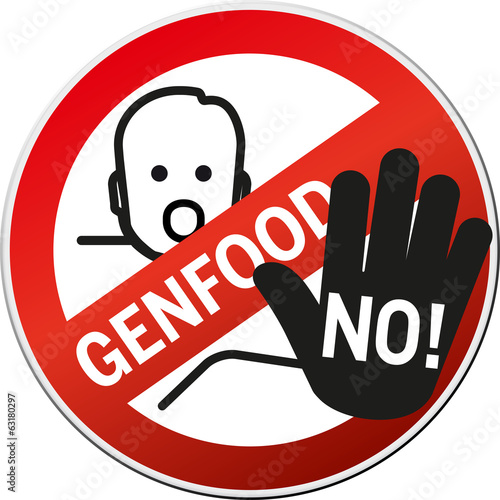 Schild genfood NO mit Protest hand