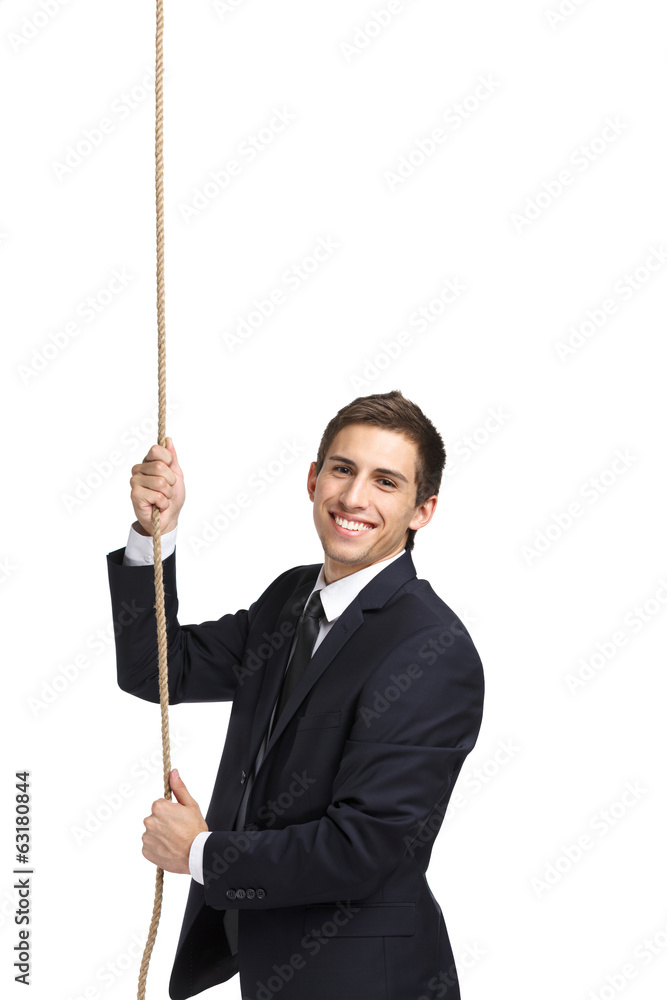 Businessman in white hard hat pointing hand gestures Businessman in white hard hat pointing hand gestures