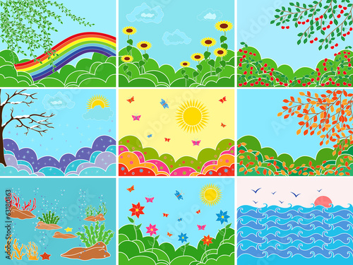 Set of nine various locations and seasons