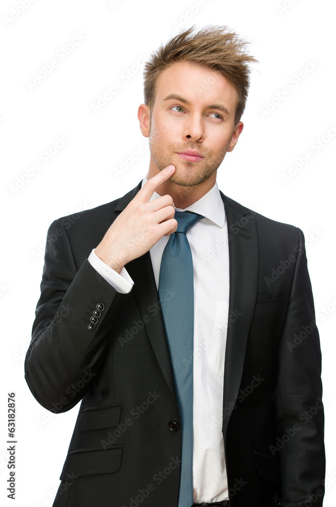 Half-length portrait of pensive manager touching face Half-length portrait of pensive manager touching face