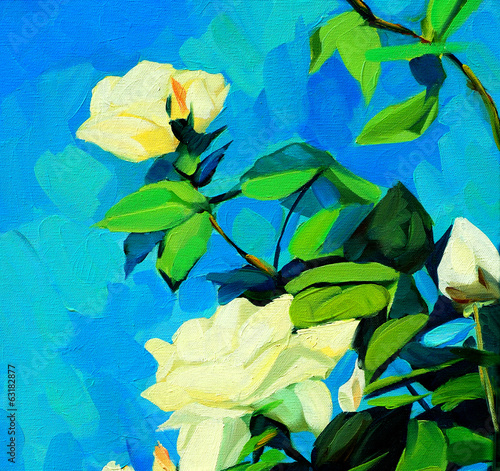 bush of white roses, painting by oil on canvas