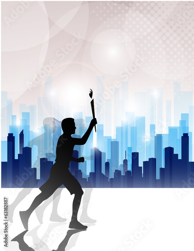 running person on an abstract background of the city