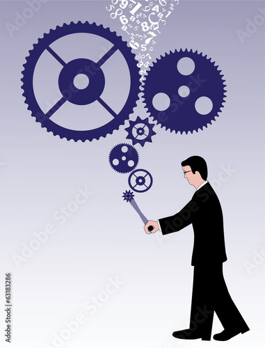 businessman rotates the mechanism