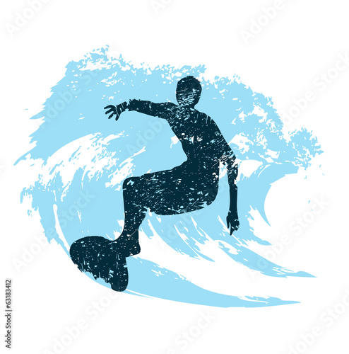 silhouette of a surfer in grunge style splashes #63183412