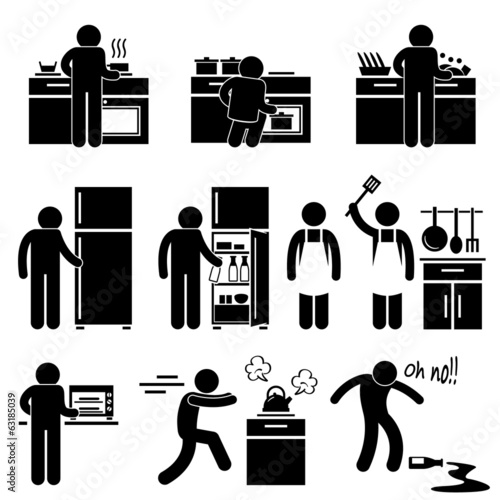 Man Cooking Kitchen Using Washing Equipment