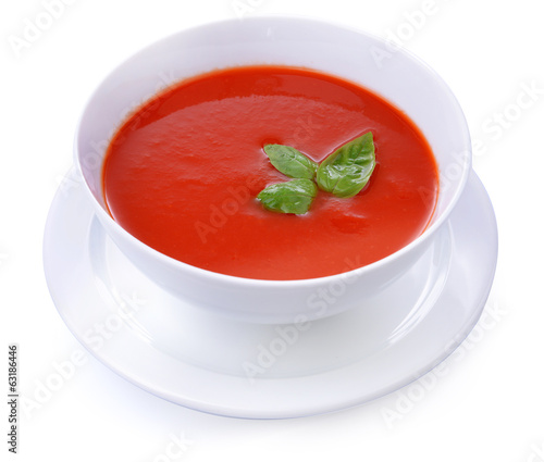 Tasty tomato soup, isolated on white