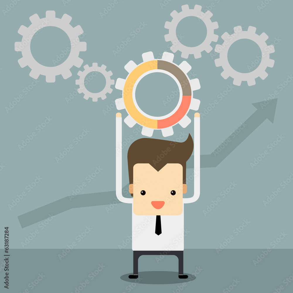 businessman with gear system , teamwork of gear. businessman with gear system , teamwork of gear.
