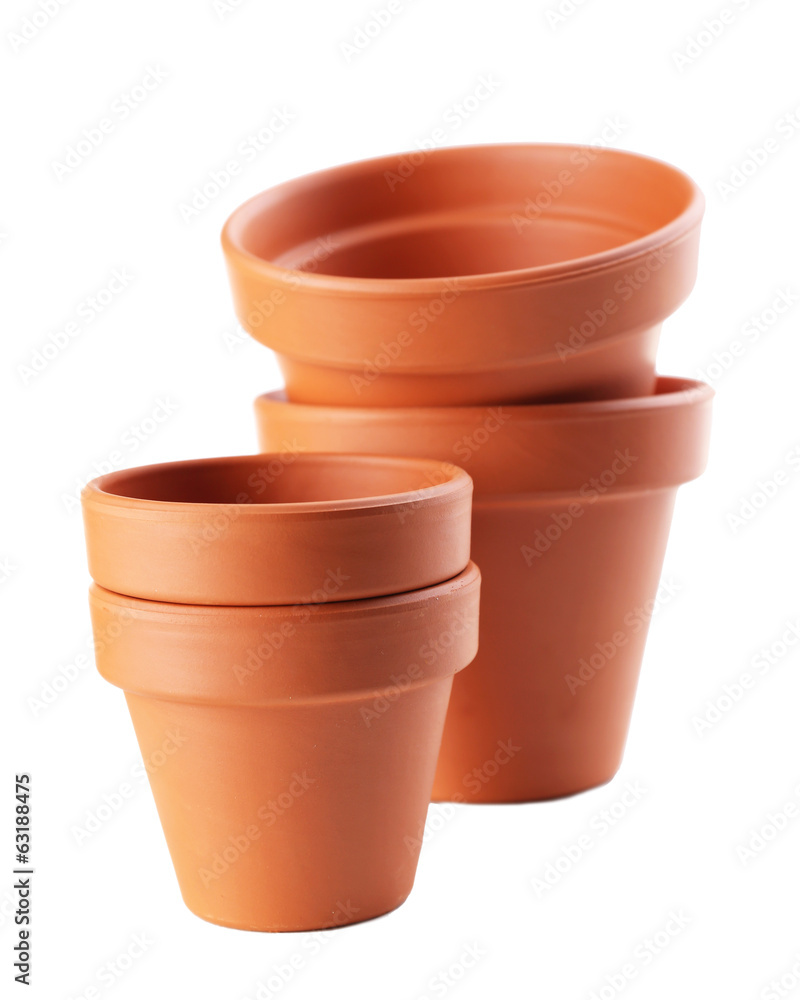 Clay flower pots, isolated on white Clay flower pots, isolated on white