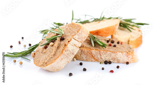 Fresh pate with bread isolated on white