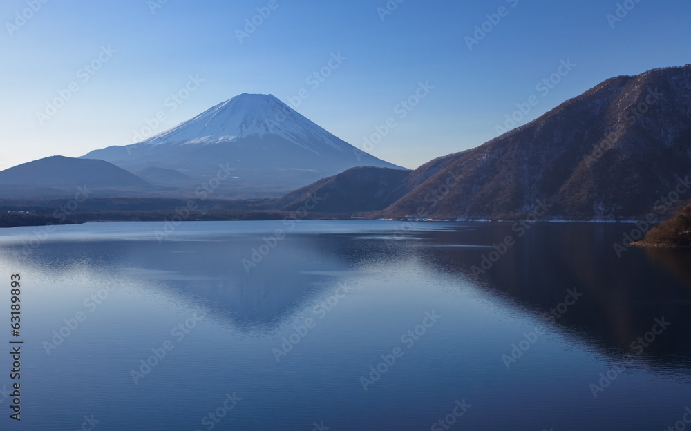 Mountain fuji in winter season from lake motosu
