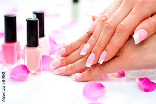 Manicure and Hands Spa. Beautiful Woman Hands Closeup