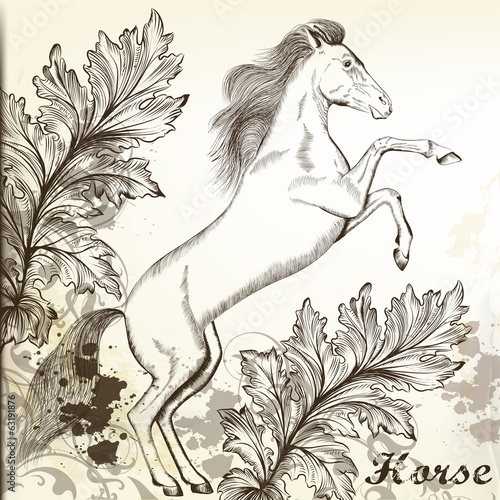Hand drawn vector horse in vintage style