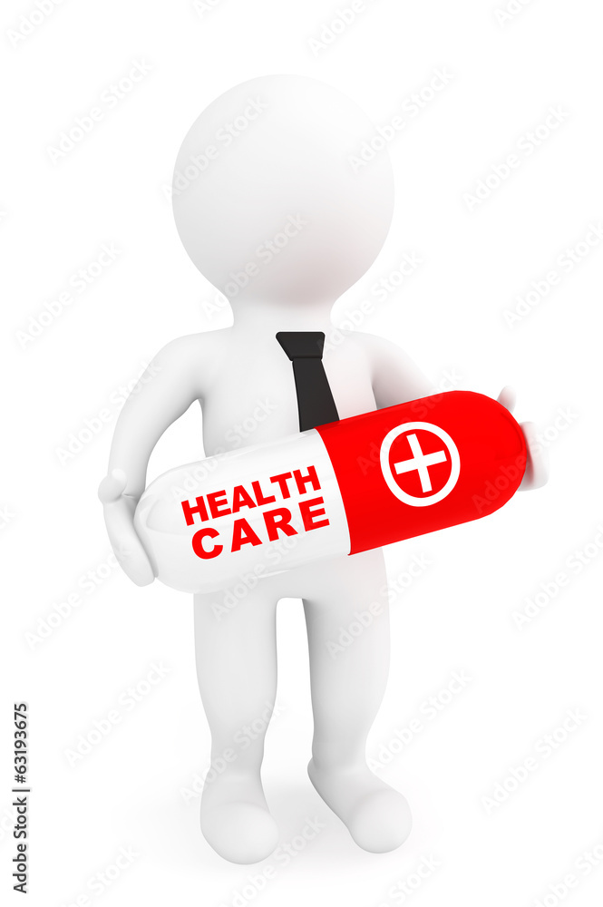 Health care concept. 3d person with capsule pill Health care concept. 3d person with capsule pill