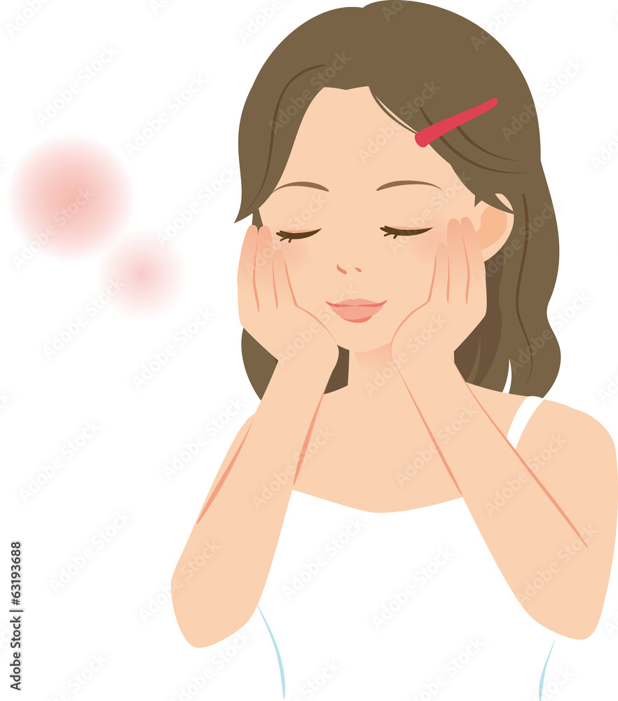 頬を両手で包む若い女性 頬を両手で包む若い女性