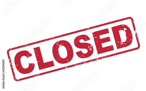 stamp closed with red text on white