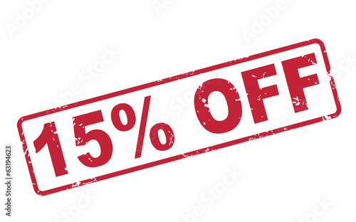 stamp 15 percent off with red text on white