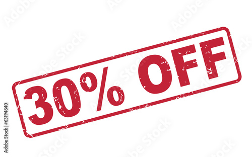 stamp 30 percent off with red text on white