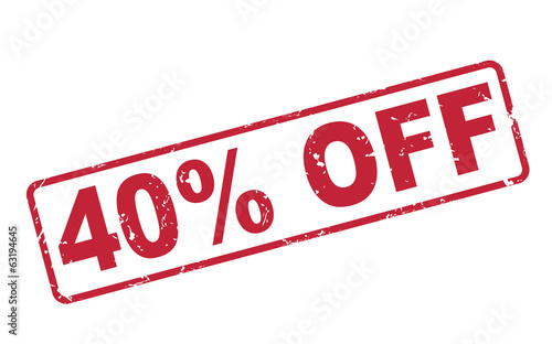 stamp 40 percent off with red text on white