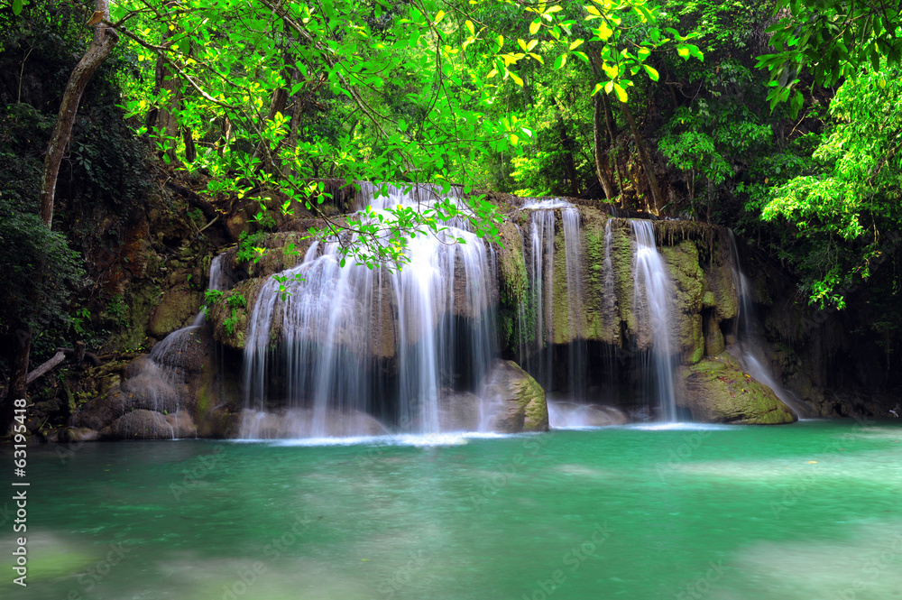Deep forest waterfall at Erawan waterfall National Park Deep forest waterfall at Erawan waterfall National Park