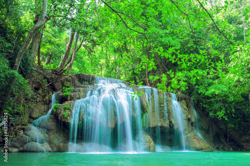 Deep forest waterfall at Erawan waterfall National Park Kanjanab