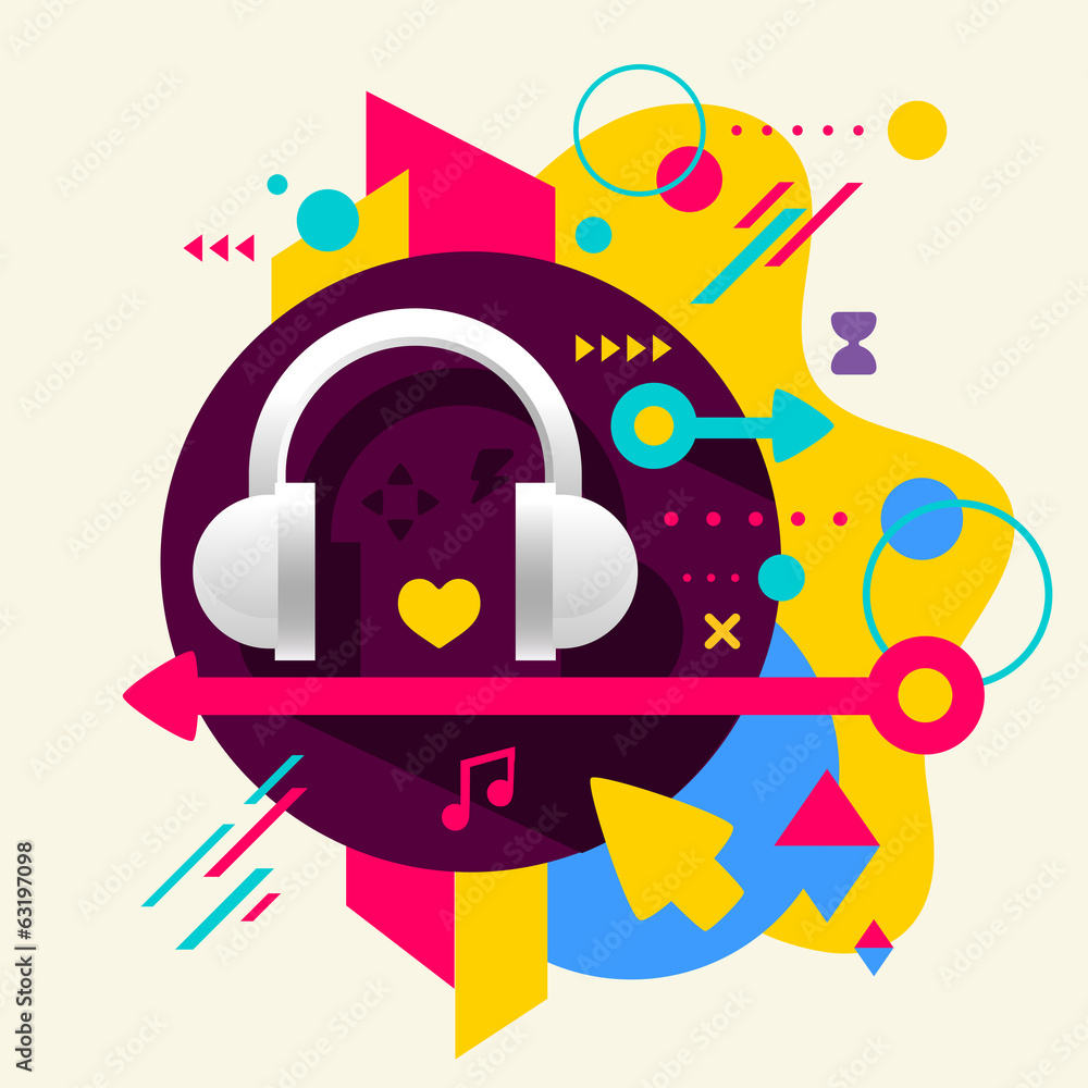 Fototapeta premium Headphones on abstract colorful spotted background with differen
