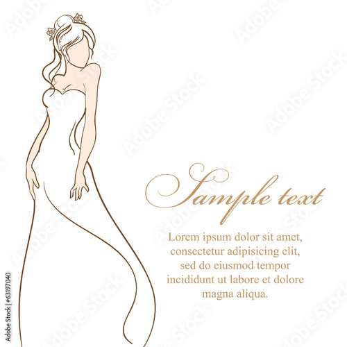 Beautiful bride in white dress. Wedding vector illustration