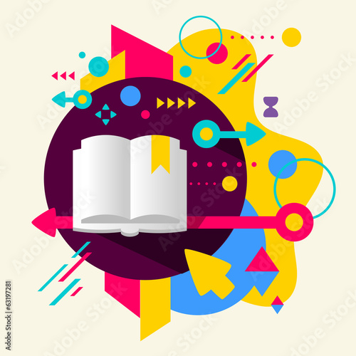 Book on abstract colorful spotted background with different elem