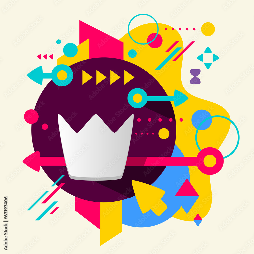 Naklejka premium Crown on abstract colorful spotted background with different ele