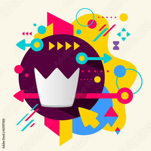Crown on abstract colorful spotted background with different ele