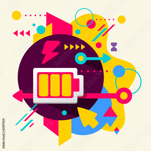 Battery on abstract colorful spotted background with different e