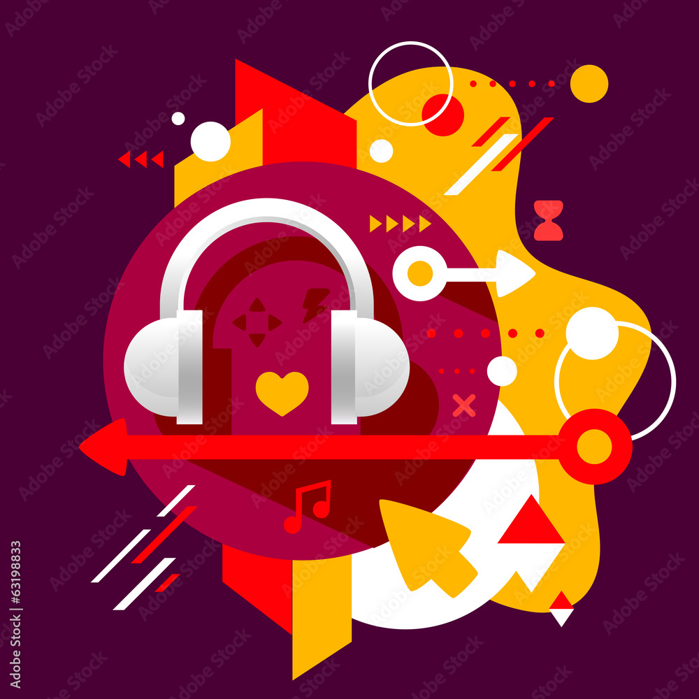 Fototapeta premium Headphones on abstract dark colorful spotted background with dif