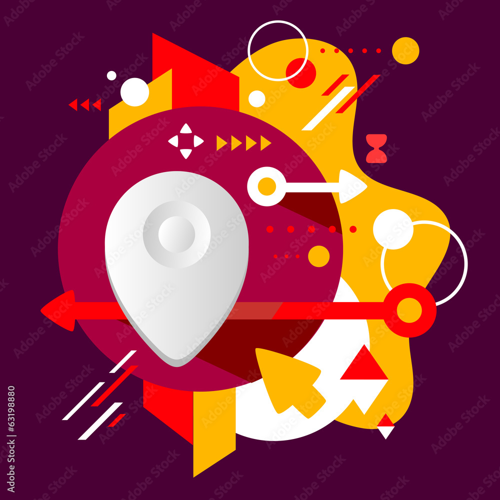 Geo location on abstract dark colorful spotted background with d