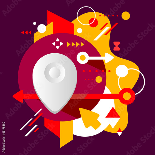 Geo location on abstract dark colorful spotted background with d