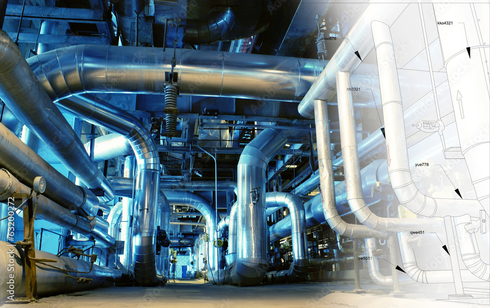 Sketch of piping design mixed with industrial equipment photo Sketch of piping design mixed with industrial equipment photo