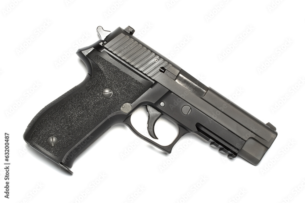 9mm handgun on white