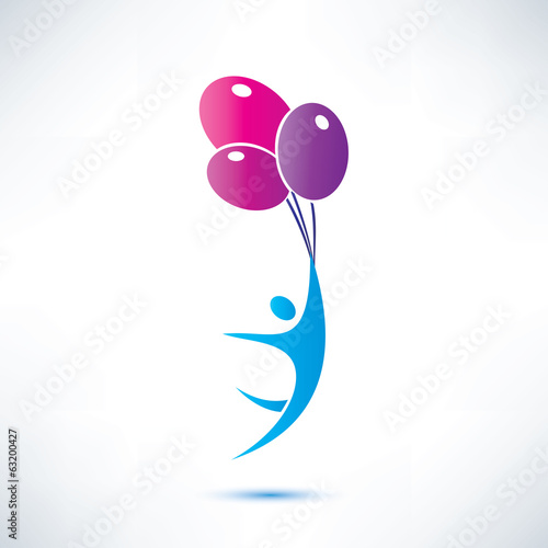 man holding air balloon, isolated vector icon